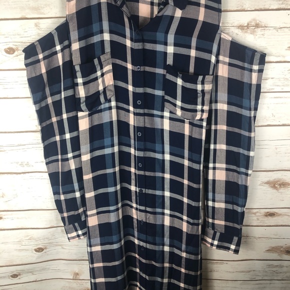 Maison Jules XL Navy Plaid Cuffed Collared Dress - Picture 7 of 13